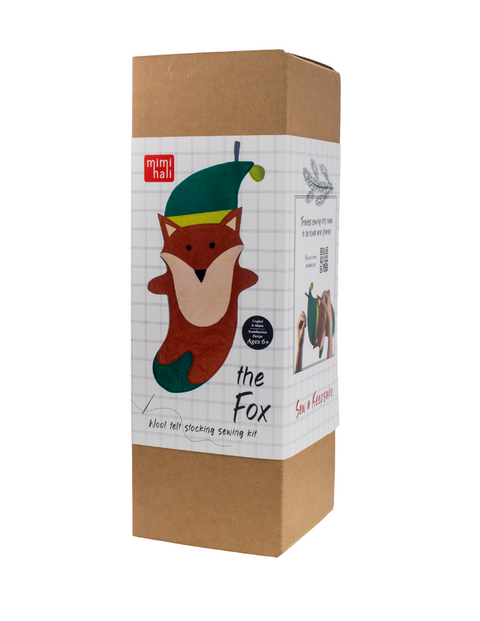 DIY fox felt Christmas stocking sewing kit, handmade holiday decor.