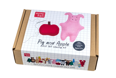 pig and apple sewing kit packaging