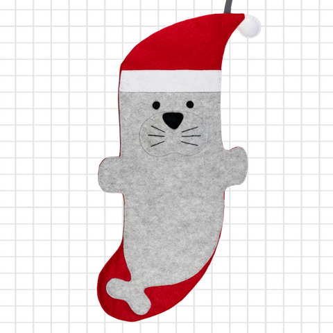 DIY seal felt Christmas stocking sewing kit, handmade holiday craft.