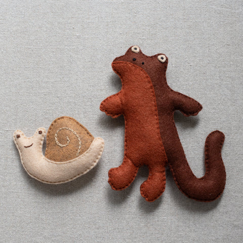 handmade felt newt and snail