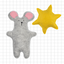 Gray felt diy mouse plush toy and yellow star on a grid background