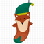 Felt craft of a fox wearing an elf hat on a grid background