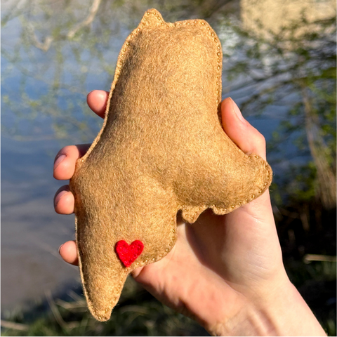 hand holding handmake felt state of maine