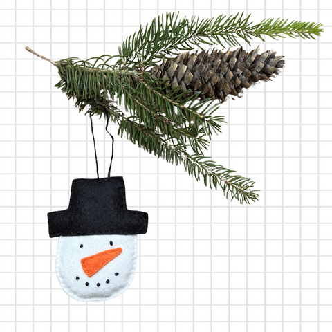 DIY Snowman felt Christmas ornament sewing kit, beginner holiday craft.