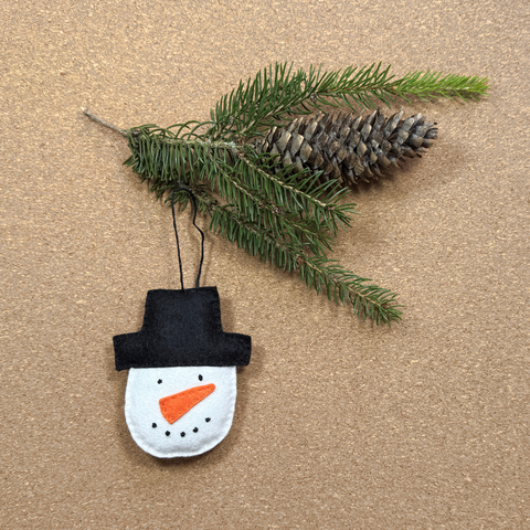 DIY Snowman felt Christmas ornament sewing kit, beginner holiday craft.