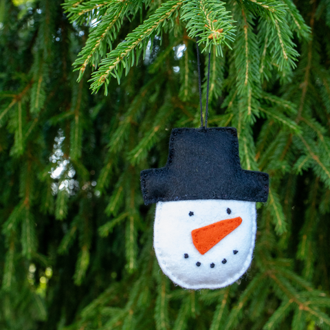 DIY Snowman felt Christmas ornament sewing kit, beginner holiday craft.