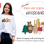 Girl wearing a white shirt with woodland-themed iron-on transfers, featuring bear, bunny, fox and tree, carrot, and mushroom. Mimihali branding is visible.