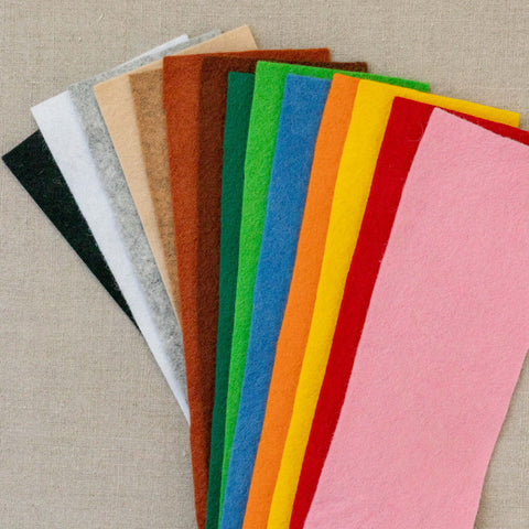 fanned out wool blend felt sheets in a bright color palette
